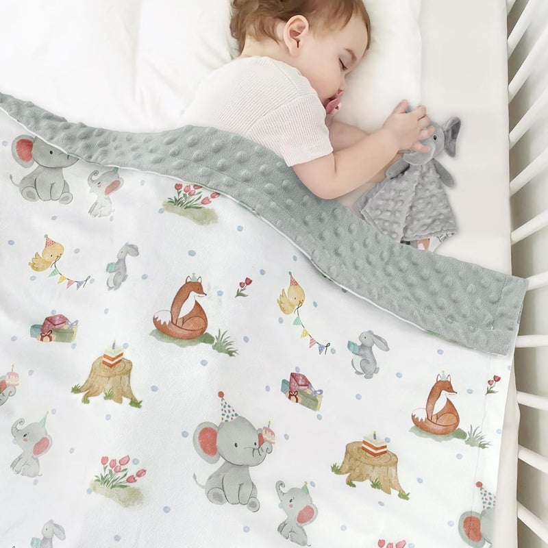 BORITAR Baby Blanket for Unisex Boys Girls, Super Soft Nursery Minky Fabric with Woodland Animal Party Front and Dotted Fleece Backing for Toddler Stroller Crib Shower Gifts, 30 x 40 Inch - Image 2